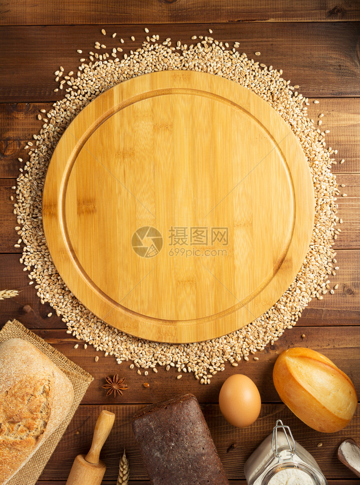 木本底小麦谷和面包食品顶视图图片