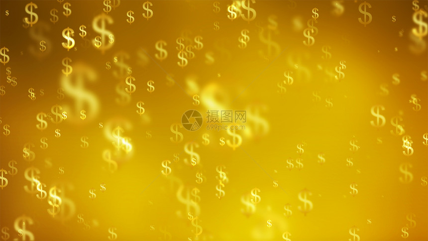 在金融货币投资概念中我们美元货币符号在金本背景上飞在空中3个抽象符号插图图片