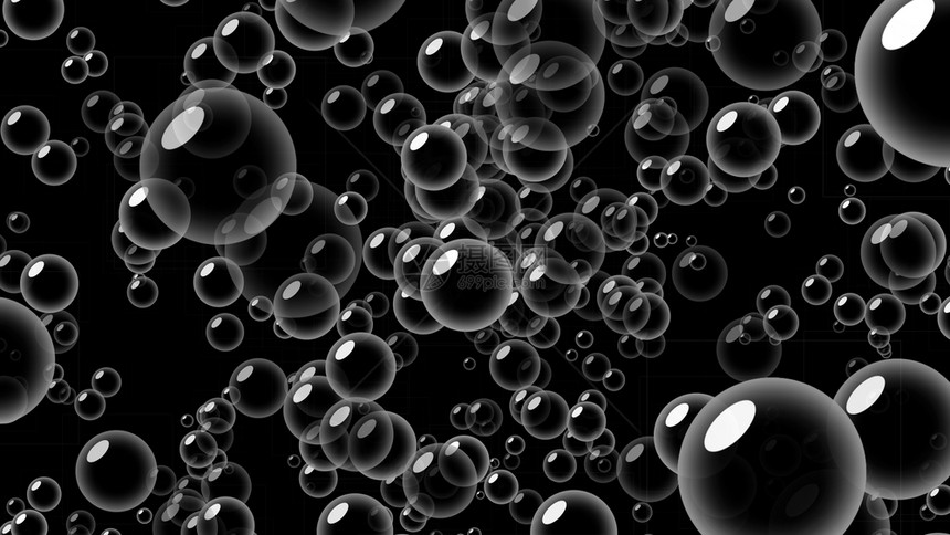 透明肥皂泡沫在黑色背景上隔绝反射3D抽象插图图片