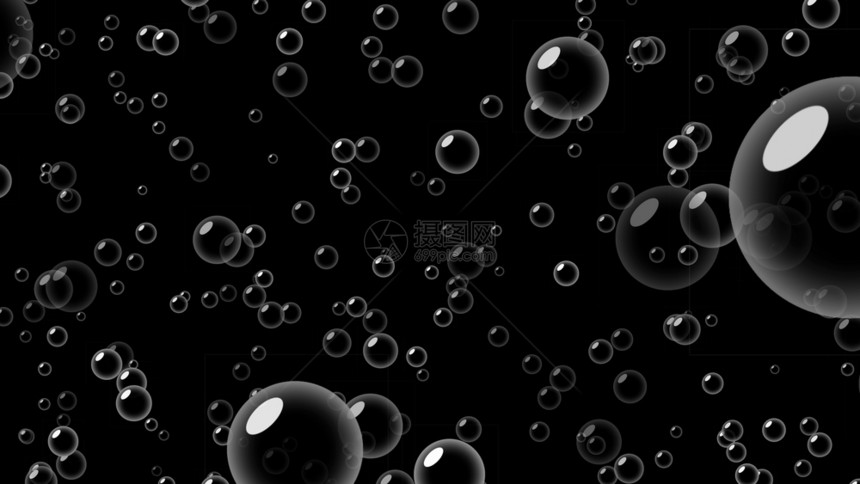 透明肥皂泡沫在黑色背景上隔绝反射3D抽象插图图片