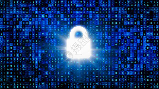 网络空间安全在监控背景矩阵安全技术概念数字据代码的计算机屏幕上保护密码的安全锁为01或二进制号码3d抽象插图背景