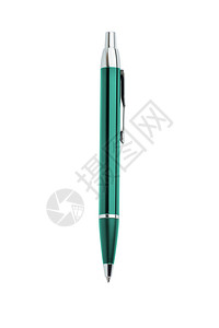 白色钢笔白色背景上隔离的绿色钢笔背景