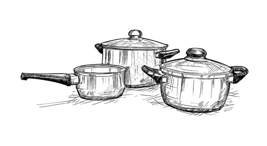 一套烹饪锅炉的手工绘画一套烹饪锅的手画高清图片