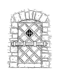 卡通Doodle图画中世纪的木制门被锁关上图片