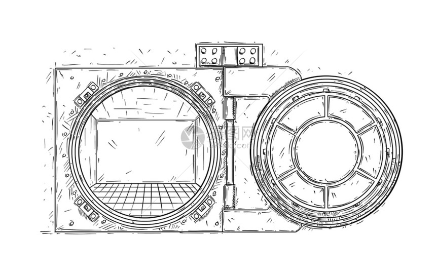 卡通涂鸦图解开空保险库门商业危机或破产的概念画开空门图片
