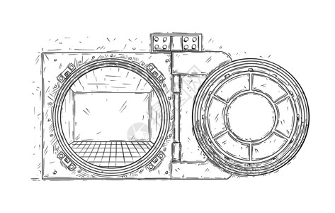 卡通涂鸦图解开空保险库门商业危机或破产的概念画开空门背景图片
