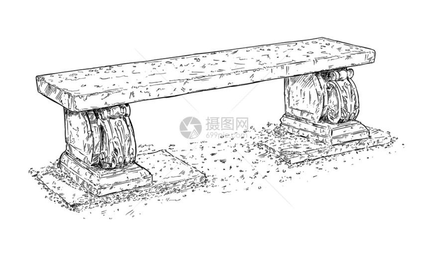 由石头制成的古老公园和装饰或花长椅的艺术数字图图片