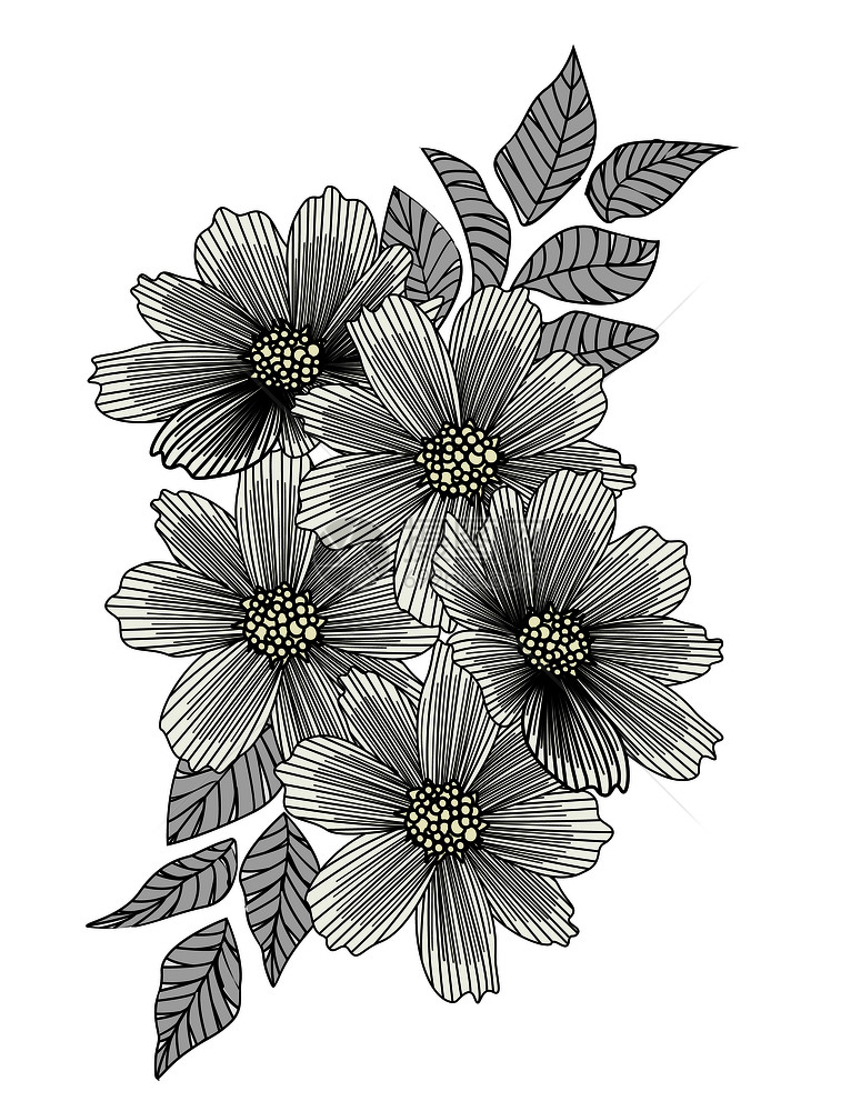 矢量插图带叶子的花朵背景图片