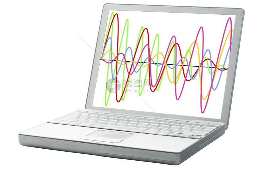 单向笔记本电脑上不同正弦素波信号图图片