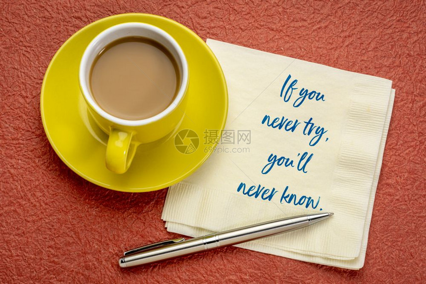 如果你从不尝试您和永远不会知道纸巾上的笔迹加一杯咖啡图片