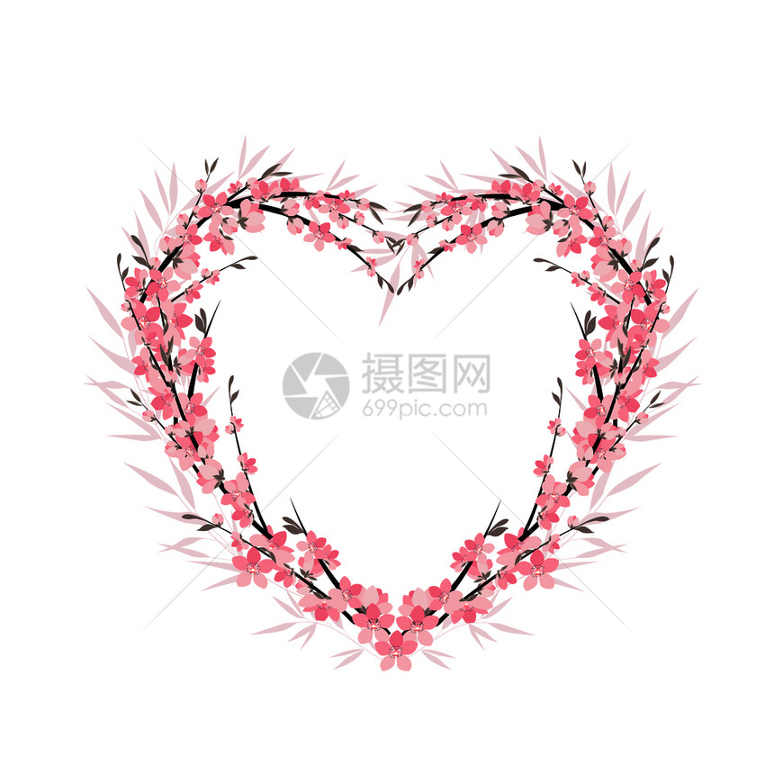 花形心脏的矢量插图樱花的状图片