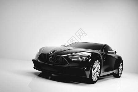 白色工作室背景的黑色运动车豪华无品牌通用设计3D插图图片