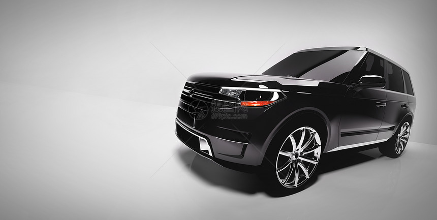 黑色SUV车的侧面白色背景的黑SUV车侧面通用无品牌汽车工业3D插图图片
