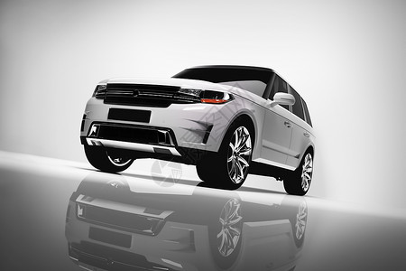 白色SUV车无牌现代汽设计3D插图白色SUV车背景图片