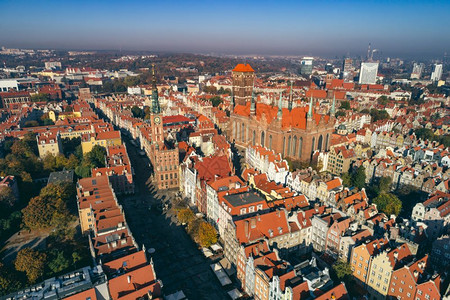 波兰格但斯克老城的空中景象波兰地海建筑欧洲波兰格但斯克老城的空中景象图片