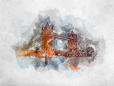 伦敦塔桥水彩画图片