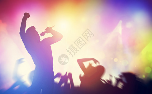 娱乐业艺术家表演3D插图歌手在音乐会舞台上唱歌背景