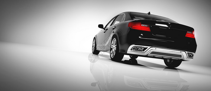 黑色豪华轿车背面的白色景通用无品牌设计汽车交通3D插图图片