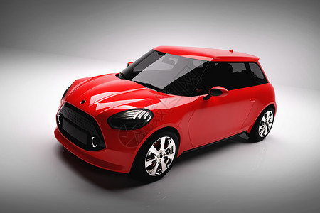 红色小城市车轻型背景无牌车辆运输3D插图背景图片