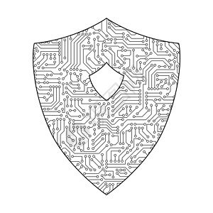 安全电路板屏蔽图标用于在安全技术概念中保护数字据代码中白色背景的密码图片