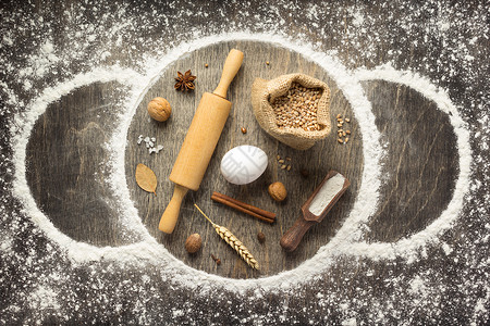 木底面粉和包食品顶视图高清图片