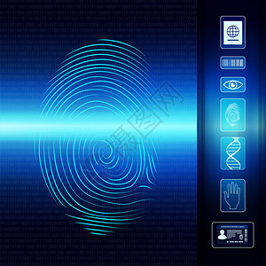 资料图标识别个人身份的生物测定电子系统指纹扫描图标Ideyebarkcodednapassport背景
