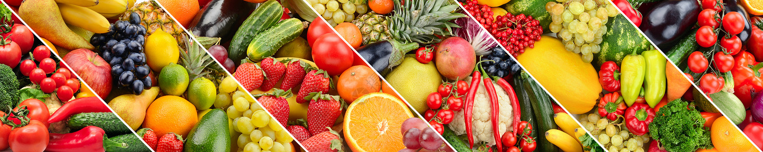 新鲜水果和蔬菜在斜面框条中图片