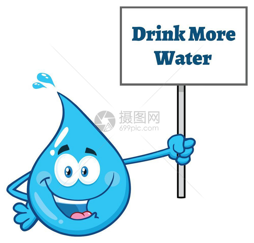建议多喝水的卡通拟人水滴图片