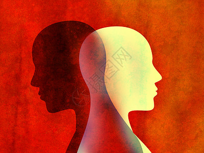 两极精神失常心理概念情绪变化感双重个分裂人头轮廓图片