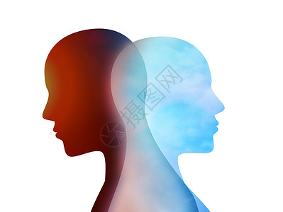 情绪感双极精神失常分裂双重孤立的头部轮廓人脑部图片