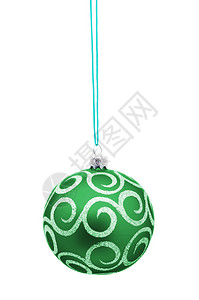 绿色圣诞玩具球孤立在白色背景上图片