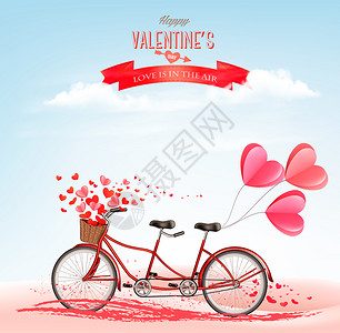 情人节日背景配有红色心的双车爱概念矢量图片