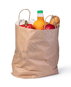 以白色背景孤立食物的杂货购袋高清图片