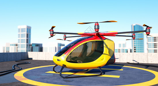 电动乘客无人机住在大楼顶部这是3D模型现实生活中存在dot3D插图图片
