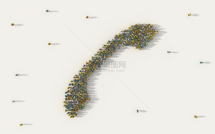 在社交媒体和白人背景的社区概念中形成电话符号的一大批人图片