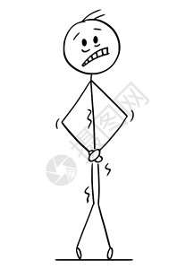 斯考蒂卡通棍子图在概念上说明男人用手在拐杖或腹股沟上受苦标记某种疾病或需要尿插画