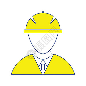 建筑工人头戴盔的图标细线设计矢量插图图片