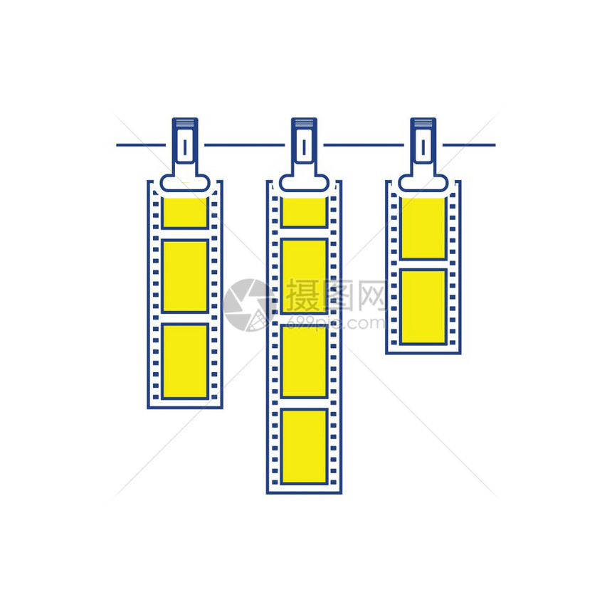 照相胶片用衣物在绳子上烘干薄线设计矢量插图图片