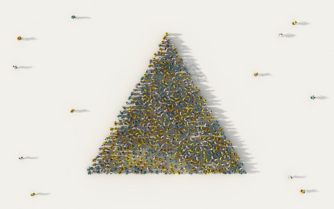 在社交媒体和白人背景的社区概念中形成三角几何图标的一大批人图片