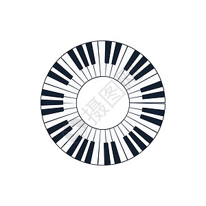 旋律设计素材钢琴圆圈键盘图标平面颜色设计矢量插图背景