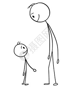 卡通棒图绘制了微笑和快乐的人或父亲小男孩儿子互相看对方的概念说明图片
