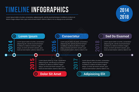 黑暗背景的横向时间线图矢量eps10插图背景图片