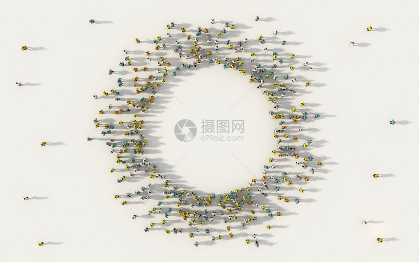 形成圆环几何图标并复制社交媒体空间和白人背景的社区概念一大批人图片