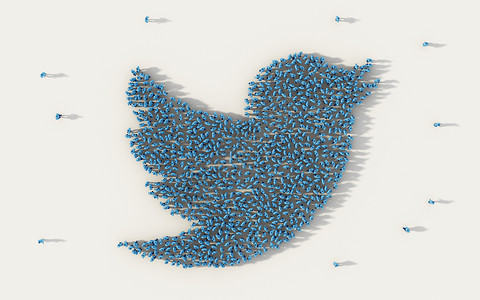 在社交媒体和白人背景的社区概念中形成Twitter鸟飞行符号的一大批人背景图片
