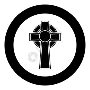 黑色十字架圆图示平板风格简单图像圆示平板风格的凯尔特交叉图示黑色颜矢量插画