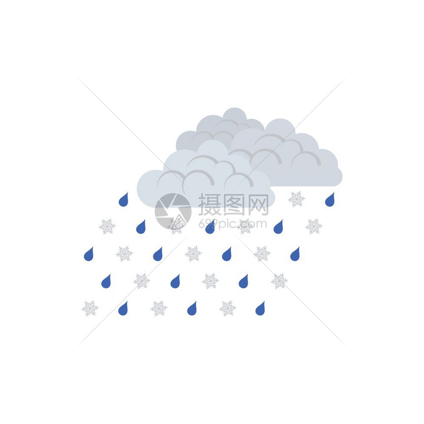 带雪图标的雨平面彩色设计矢量插图图片