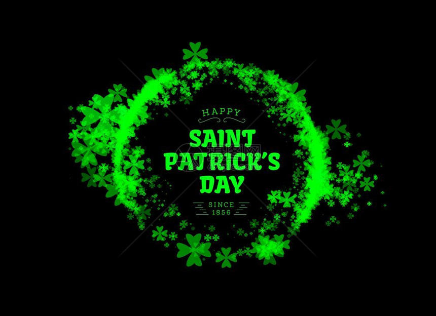 StPatricks日矢量背景说明用黑背景的叶子树进行矢量背景说明圣Patricks日矢量背景说明用木叶进行矢量背景说明图片