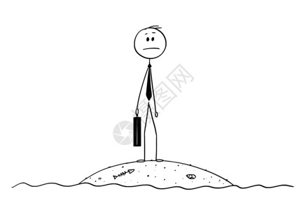 彼得曼岛孤岛上的卡通商务火柴人插画
