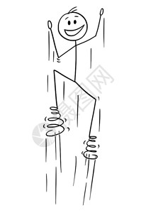 卡通棒图描绘男人享受跳弹簧和脚的概念图图片