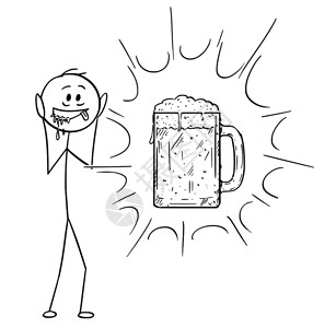 啤酒咆哮者卡通棍子图绘制疯狂和口渴者的概念插图他们看到玻璃啤酒杯或品脱的视觉插画